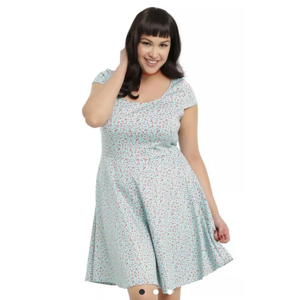 Hot Topic Teal & Pink‎ Floral Fit & Flare Skater Dress Size Large